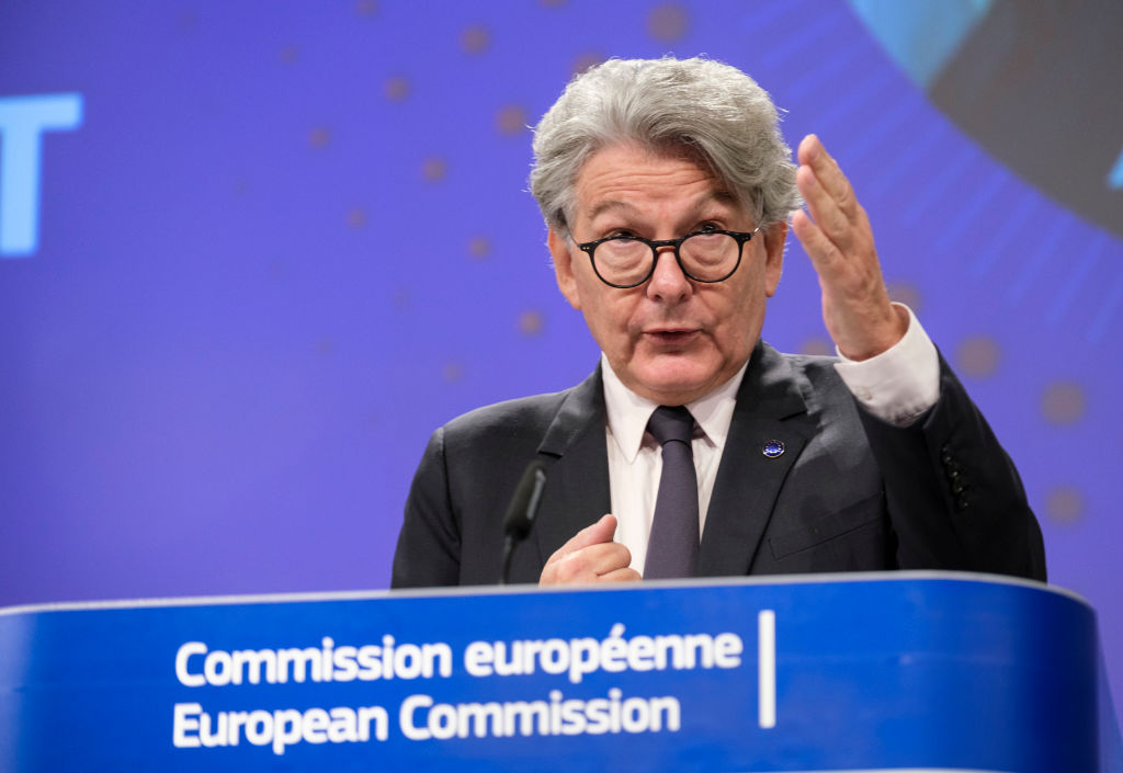 The EU's censorious Digital Services Act (DSA) is compatible with freedom of speech, Internal Market Commissioner Thierry Breton has claimed. (Photo by Thierry Monasse/Getty Images)