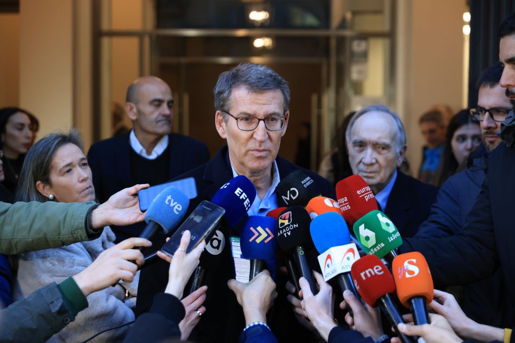 With less than a week before Spain's General Election, Partido Popular (PP) leader Alberto Núñez Feijóo, was facing backlash for getting facts wrong in a live television interview. (Photo by Aldara Zarraoa/Getty Images)