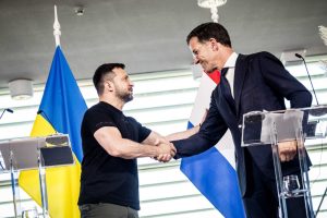 The Netherlands is planning to hand over its entire fleet of F-16s to Ukraine in order to help it fight off Russia, Zelensky has claimed in a social media post. (EPA-EFE/ROB ENGELAAR)