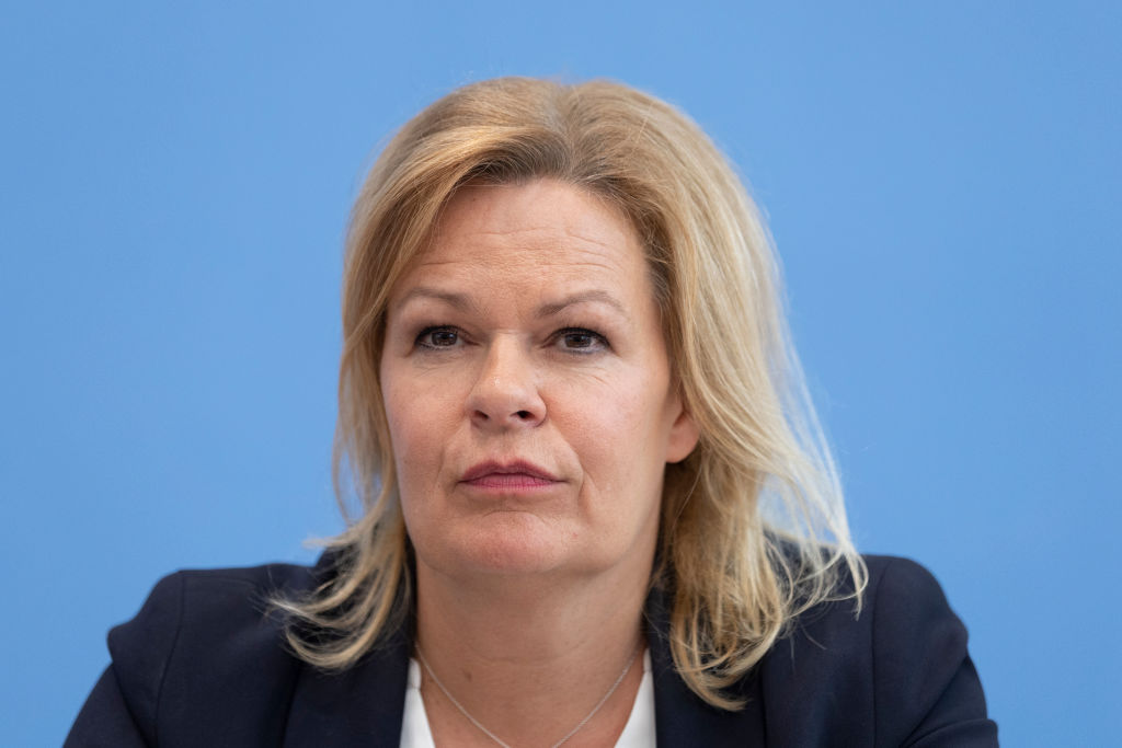 Germany's Antifa-linked minister for the interior, Nancy Faeser, has announced plans to get one of her political rivals fired from his position as a teacher. (Photo by Maja Hitij/Getty Images)