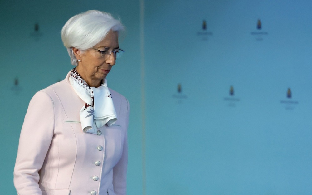 The European Central Bank raised interest rates again, acting for the 10th consecutive time to choke inflation out of the euro zone’s increasingly feeble economy. (EPA-EFE/RONALD WITTEK)