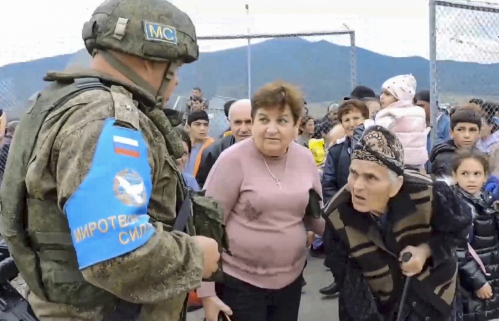 Ethnic Armenians are said to be leaving their homes in Nagorno-Karabakh as Azerbaijan asserts control of the region. (EPA-EFE/RUSSIAN DEFENCE MINISTRY PRESS SERVICE HANDOUT)