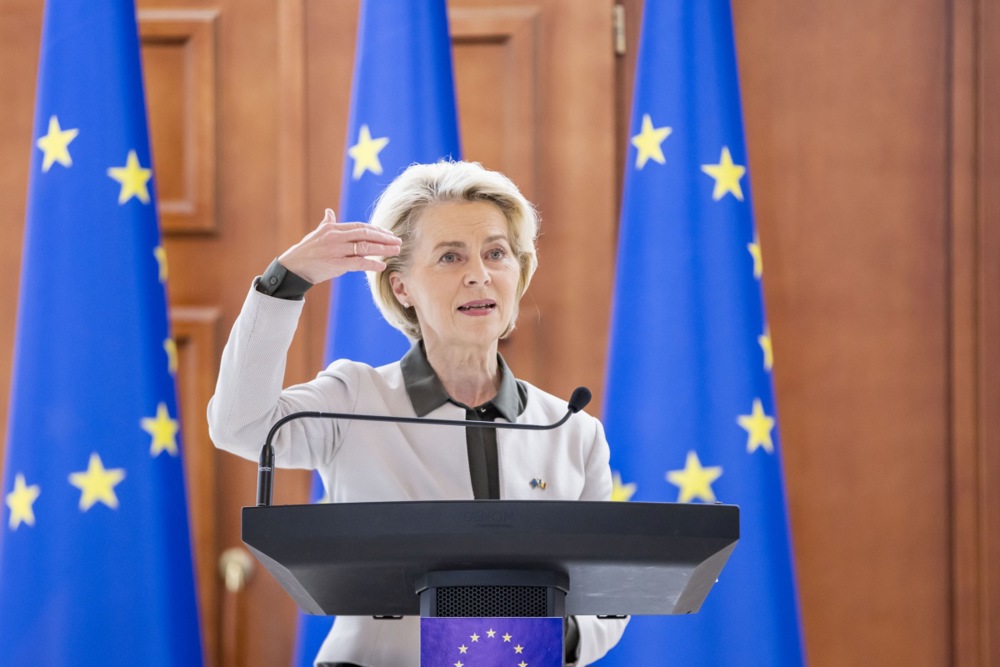 The European Union will triple the amount of aid it is sending to Gaza, Ursula von der Leyen has announced. (EPA-EFE/DUMITRU DORU)