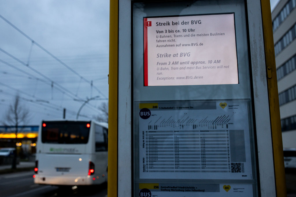 Bus and tram stations across Germany have been at a standstill, disrupting millions of commuters and travellers as 90,000 public transport workers were called out on strike to press for improved working conditions. (Photo by Maja Hitij/Getty Images)