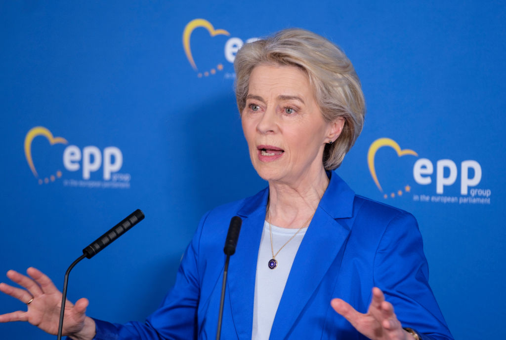 Parties that are members of the European Conservatives and Reformists (ECR) group in the European Parliament may end up defecting to the European People's Party, European Commission President and senior EPP politician Ursula von der Leyen has hinted. (Photo by Thierry Monasse/Getty Images)