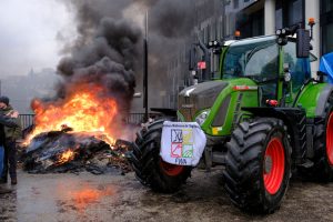 The European Commission has insisted that it is already "taking action" to help farmers despite the fiery protests in Brussels on Monday, February 26. (Photo by Thierry Monasse/Getty Images)