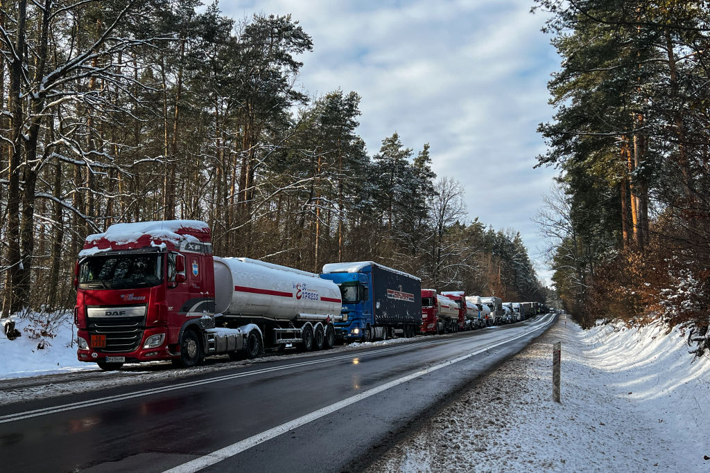The Polish-Ukrainian border crossing at Hrebenne. Polish farmers plan a total blockade of all border crossings with Ukraine. (Photo by Olena Danylo /Suspilne Ukraine/JSC "UA:PBC"/Global Images Ukraine via Getty Images)