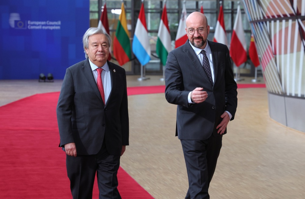 United Nations Secretary-General António Guterres and Ireland's outgoing Taoiseach (Prime Minister) Leo Varadkar have both lashed out at the EU's "double-standards" on the war in Palestine. (EPA-EFE/OLIVIER MATTHYS)