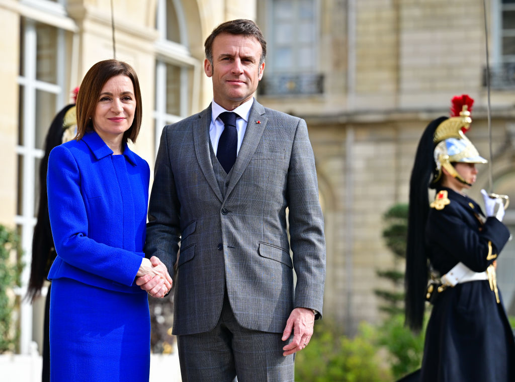 French President Emmanuel Macron and Moldova's President Maia Sandu have signed a defence agreement. (Christian Liewig - Corbis/Corbis via Getty Images)