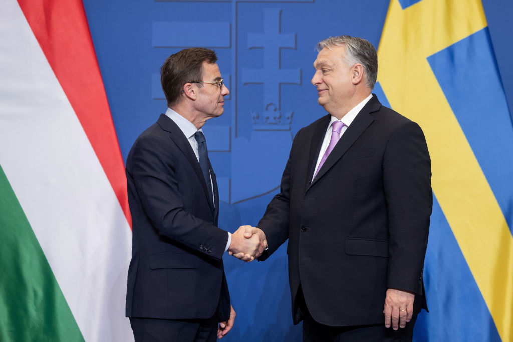 Sweden to join NATO after Hungary's ratification: Hungary's Prime Minister Viktor Orbán (R) and Swedish Prime Minister Ulf Kristersson. (Janos Kummer/Getty Images)