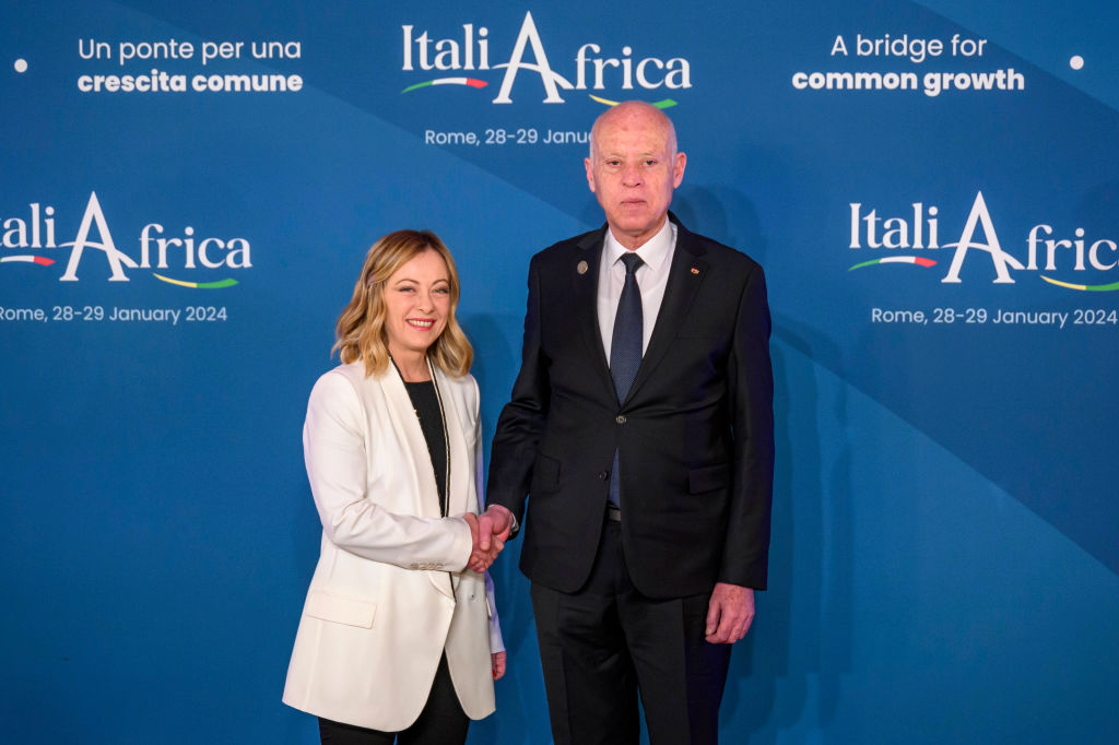 A North African pushback has started against Europe over migration after Tunisian President Kais Saied told Italian Prime Minister Giorgia Meloni his country “will never be a point of transit nor a land of settlement” for migrants. (Photo by Antonio Masiello/Getty Images)