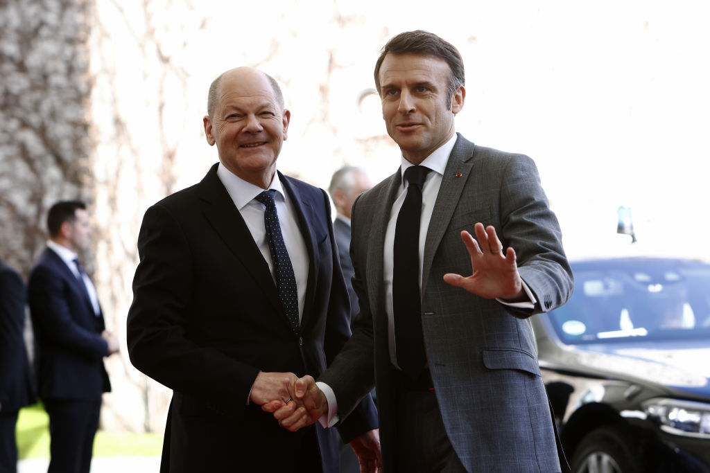 German Chancellor Olaf Scholz and French President Emmanuel Macron are advocating for a "rebalancing" of trade between Europe and China amid Berlin's efforts to woo the Beijing government. (Photo by Michele Tantussi/Getty Images)