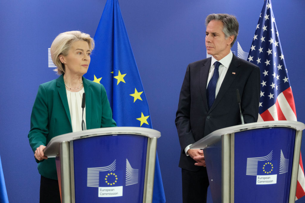 Joe Biden's United States has been accused of issueing a statement "supporting" the European Union's Digital Services Act (DSA), despite repeated concerns from civil society organisations that the regulation could hamper freedom of speech online. (Photo by Thierry Monasse/Getty Images)