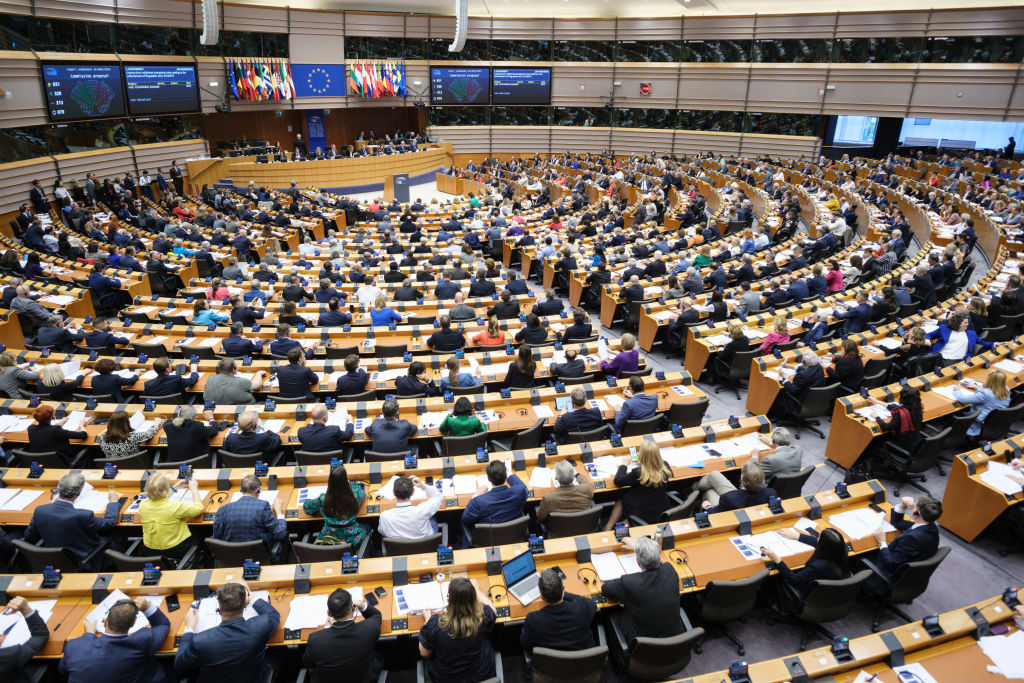 MEPs rowed over allegations of "Nazi" rhetoric in the halls of the European Parliament before narrowly voting in favour of the Migration and Asylum Pact. (Photo by Thierry Monasse/Getty Images)