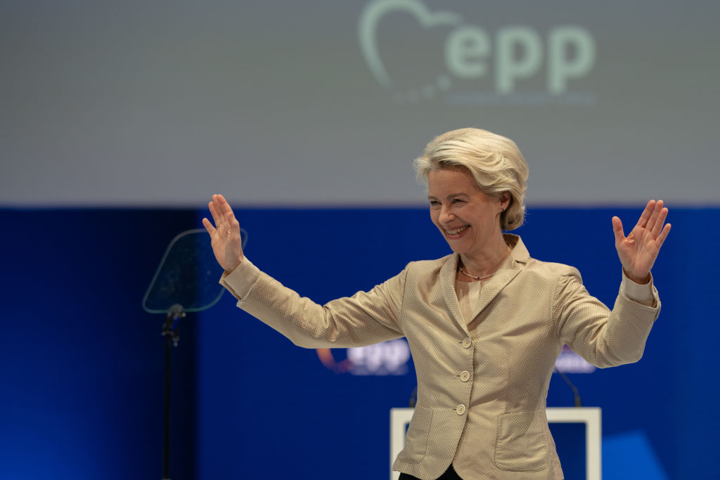 Ursula von der Leyen, happy to scatter favours to Tusk and his fellows (Photo by Andreea Campeanu/Getty Images)