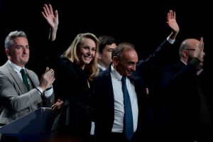 Marion Maréchal, head of the hard-right Reconquête list for the 2024 European elections, defends what she calls "remigration" aligning herself with Rishi Sunak's Safety to Rwanda Act. (Photo by Jean Catuffe/Getty Images)