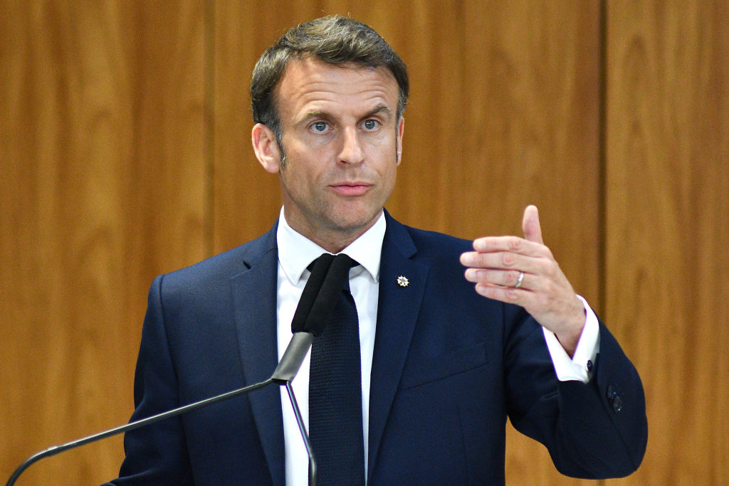 French President Emanuel Macron does not rule out seeing troops in Ukraine. (Photo by Claudio Reis/Getty Images)