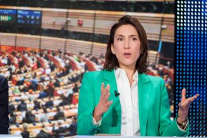 With less than a month remaining until the 2024 European elections, Macron's party, Renaissance, led by Valerie Hayer, struggles to rally support from young voters.(Photo by Thierry Monasse/Getty Images)