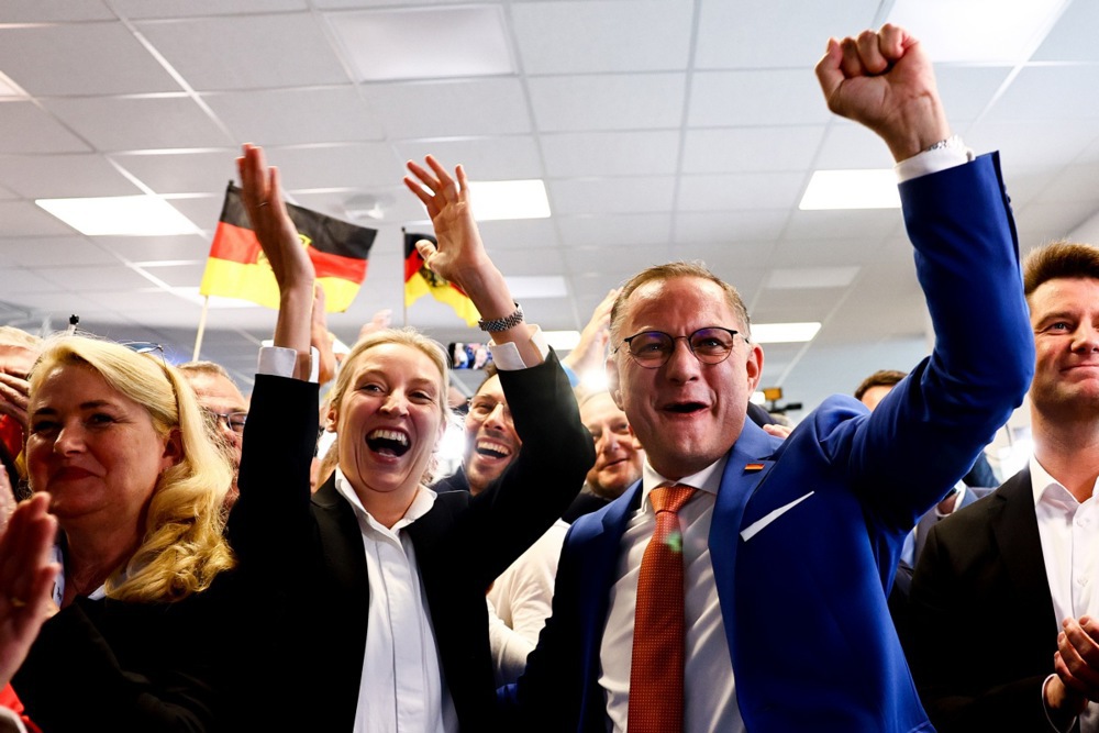 Exit polls are predicting that the populist Alternative für Deutschland (AfD) has become the second-largest German party in the European Union. (EPA-EFE/FILIP SINGER)