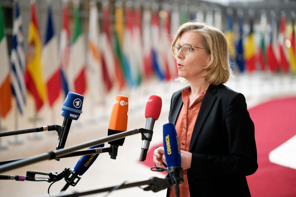 Austrian minister Leonore Gewessler not explaining how she had the power to ignore her Chancellor (Photo by Thierry Monasse/Getty Images)