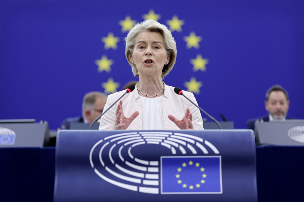 The President of the European Commission Ursula von der Leyen's and the European Union's future is decided today in the European Parliament in Strasbourg. EPA-EFE/RONALD WITTEK