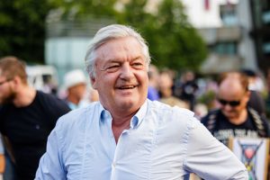 Editor Jürgen Elsässer, German officials raided his home, his office, destroyed his website, paraded him in perp walk, calling it "democracy"(Photo by Jens Schlueter/Getty Images)