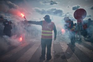 France's biggest national Union, the General Confederation of Labour (CGT) threatens to rally and strike if Emmanuel Macron refuses to call on the Left-wing alliance, New Popular Front (NFP) to govern. (Photo by Kiran Ridley/Getty Images)