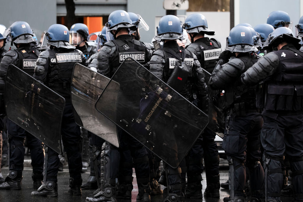 Demonstrators can take their pick, head smashed by French gendarmerie or by imported Qatari gendarmerie (Photo by Vincent Isore/IP3/Getty Images)