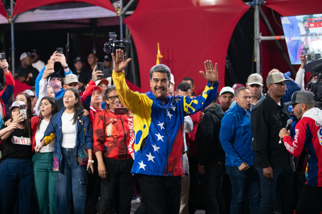 Venezuelan President Nicolas Maduro celebrates after winning the election on July 28. (Alfredo Lasry R/Getty Images)