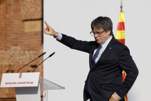 Authorities in Spain are demanding answers after Catalan independence leader and political outlaw Carles Puigdemont successfully pulled off a disappearing act after a rally in Barcelona. (EPA-EFE/ALBERTO ESTEVEZ)