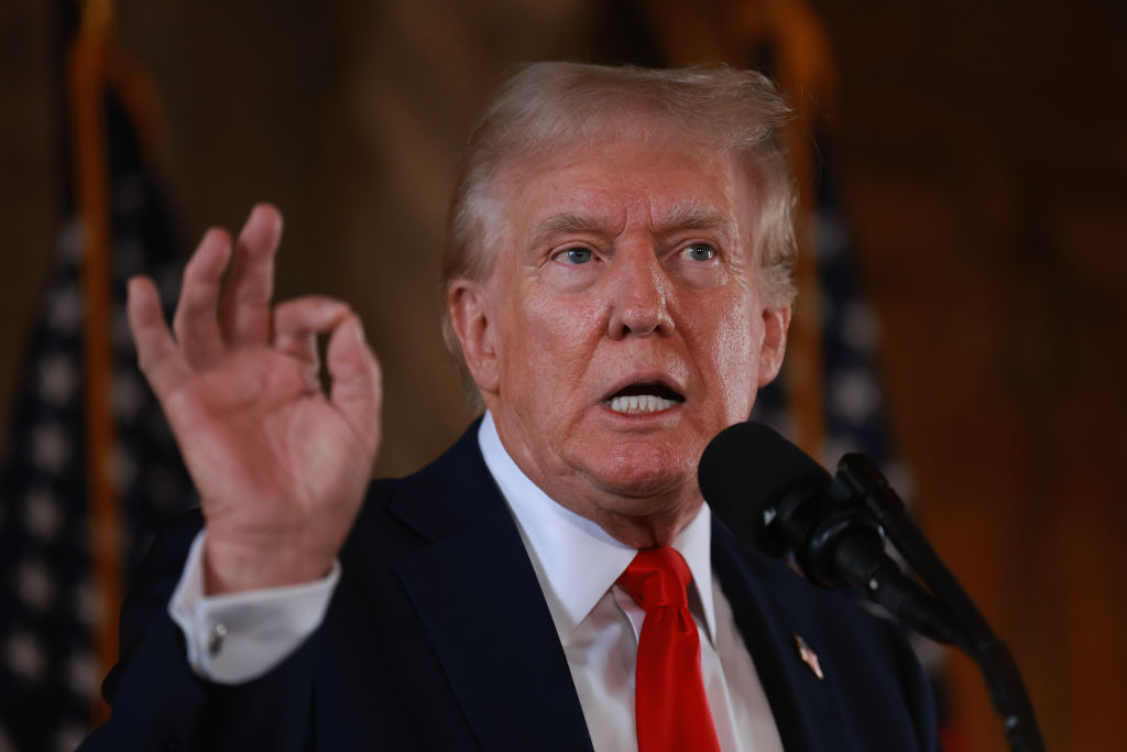 Former US President Donald Trump has blasted the EU after Brussels demanded his podcast interview with X owner Elon Musk be censored. (Photo by Joe Raedle/Getty Images)