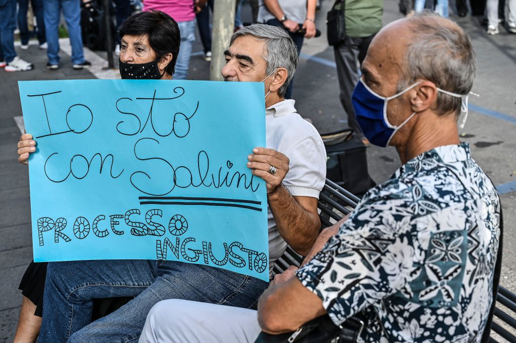 "I am with Salvini, unfair trial," which is possibly the voice of Italy (Photo by Fabrizio Villa/Getty Images)