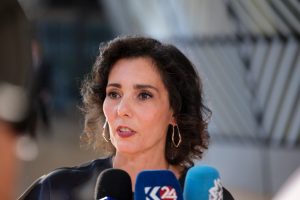 Hadja Lahbib, Belgium's newest European Commissioner candidate, certainly made an impression at her first General Affairs Council meeting on September 24—but maybe not quite the one she intended. (Photo by Thierry Monasse/Getty Images)