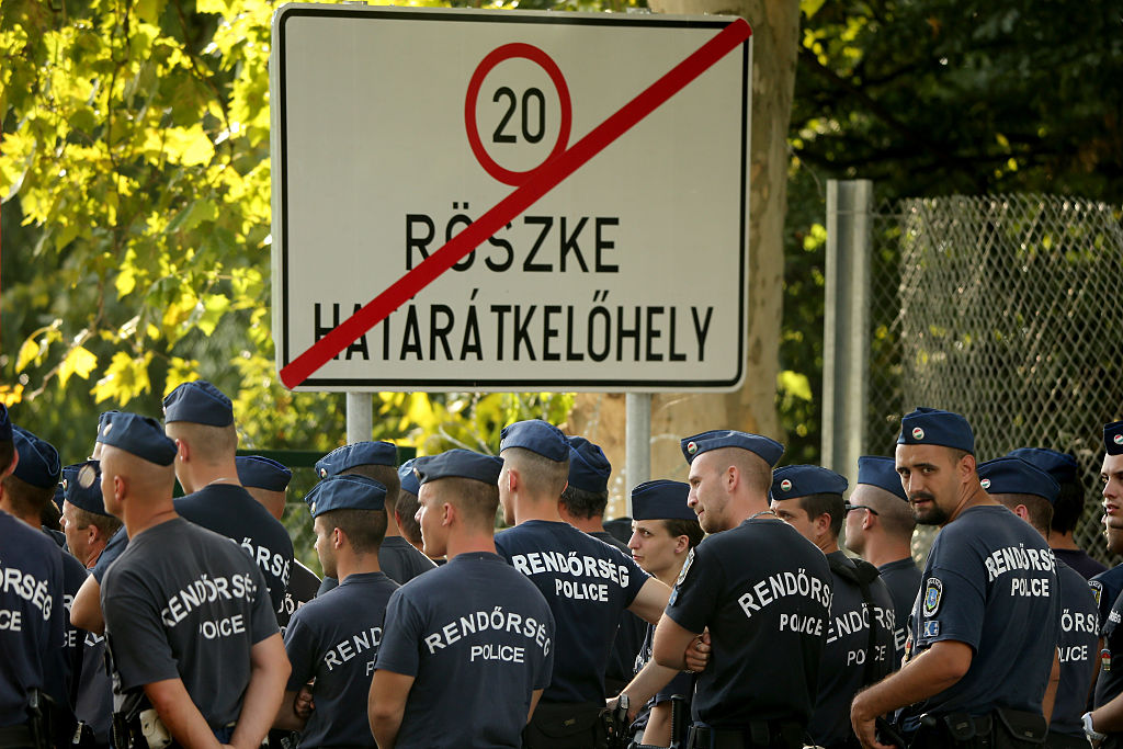 But Hungarians say it is legal at their borders: Roszke is the border town illegal migrants won't get into, and Rendorseg are the police who make sure (Photo by Christopher Furlong/Getty Images)