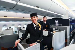 Is this the way Lufthansa cabin crew welcome asylum seekers to holidays in their persecuted or dangerous home countries? (Photo by Leonhard Simon/Getty Images)
