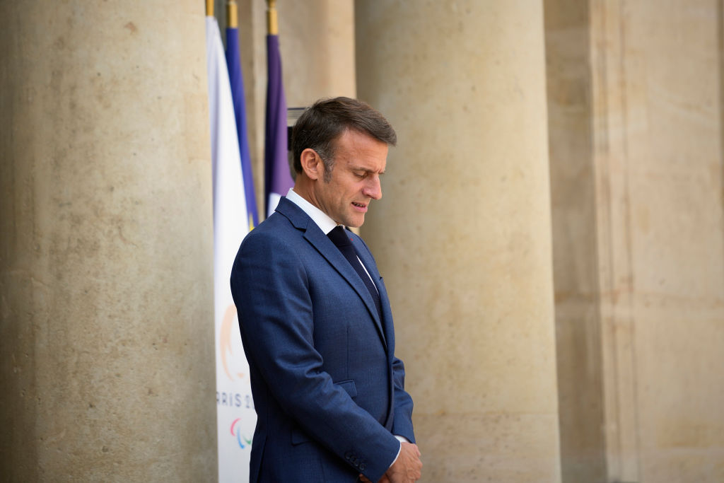 President Macron and the French economy he leads, head bowed in shame? (Photo by Remon Haazen/Getty Images)