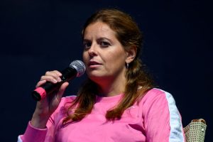 In a press conference on October 23 Left-wing MEP associated with Antifa Illaria Sallis outlined her defence following the announcement of the Hungarian authorities' request to revoke her immunity. (Photo by Antonio Masiello/Getty Images)