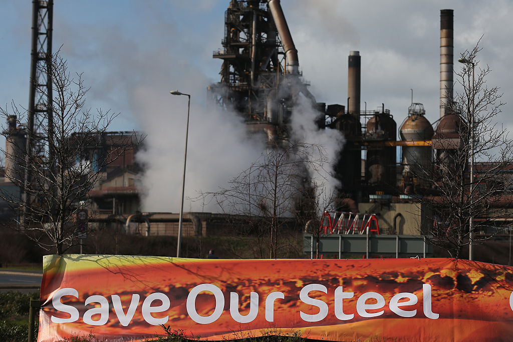 Tata Steel Wales, destroyed by green policy: save our steel, save our towns, save our people, (Photo by Christopher Furlong/Getty Images)