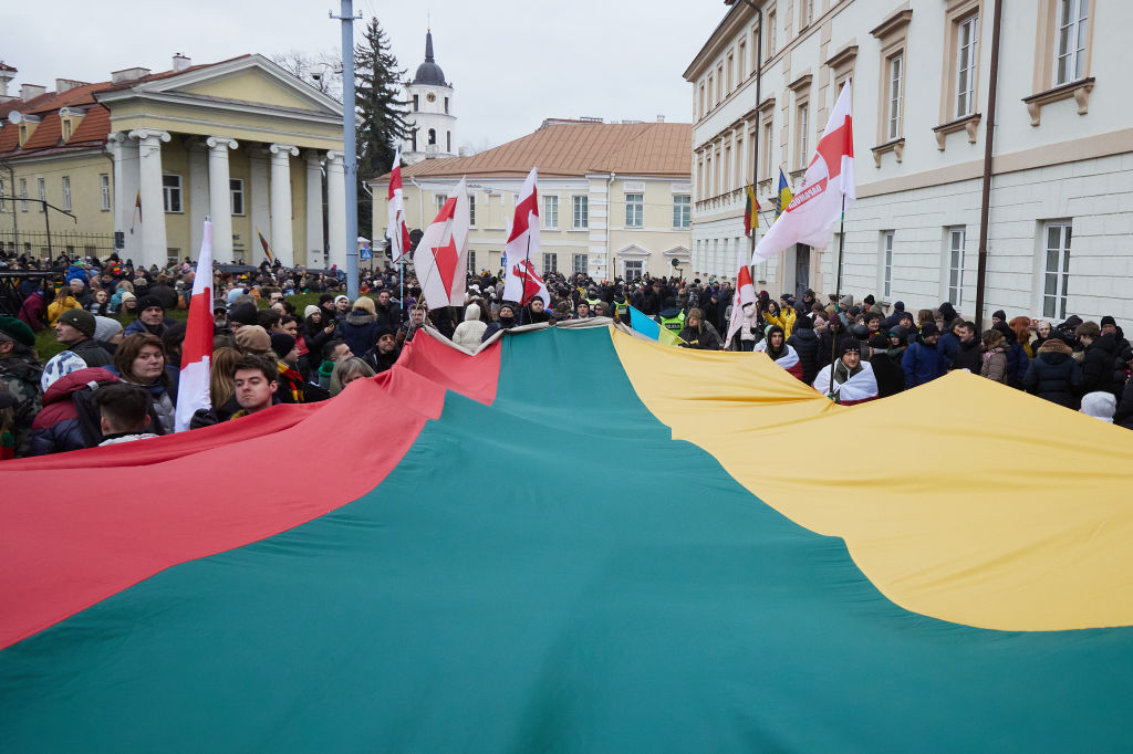 Lithuanian flag in Vilnius. The opposition SD party has claimed victory in the country's elections. (Oleg Nikishin/Getty Images)