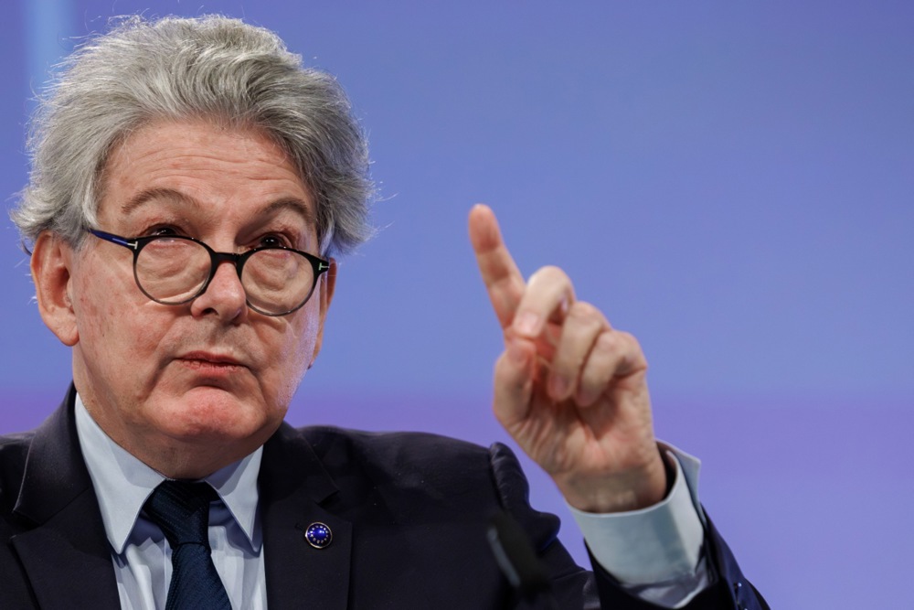 In the weekend leading up to the US Election, former EU Commissioner for the Internal Market Thierry Breton embarked on a media spree, warning of the possible consequences of the US election for the bloc saying Republican frontrunner Donald Trump could sound the death toll for the bloc. EPA-EFE/OLIVIER MATTHYS