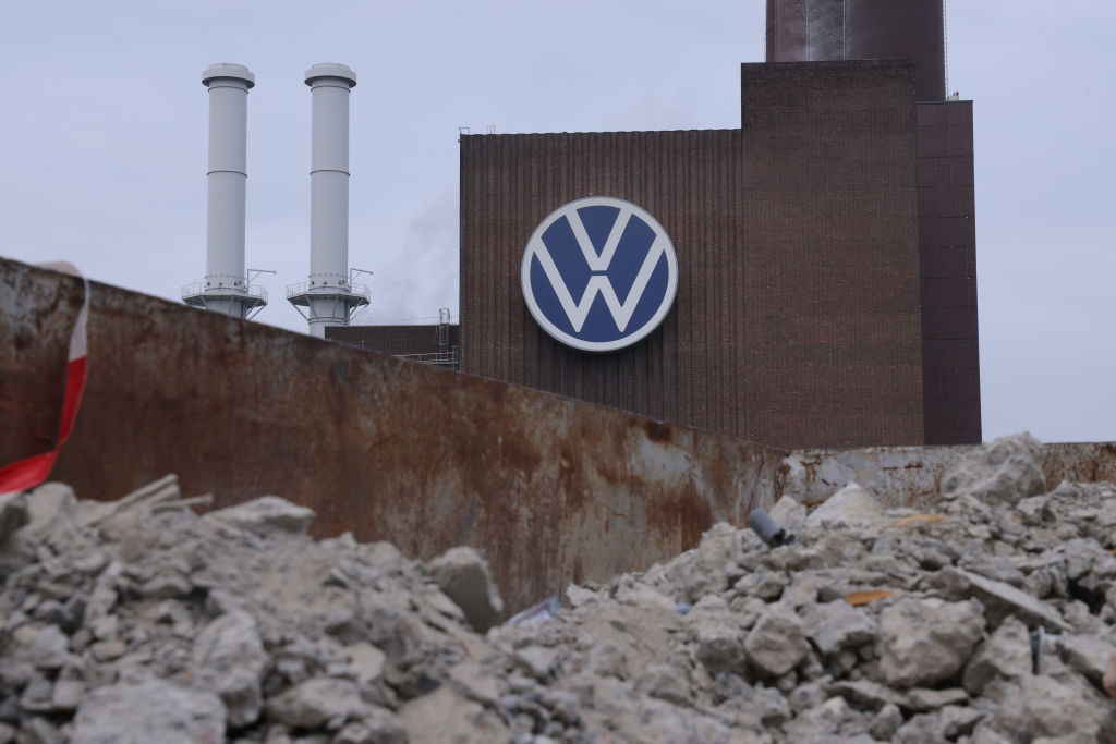 Volkswagen factories shutting down because Germany cannot sell cars abroad. EU issues a communiqué to solve the problem. Yes, that will do it. (Photo by Sean Gallup/Getty Images)