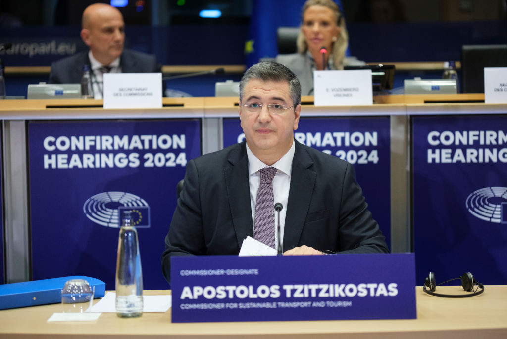 Apostolos Tzitzikostas, the Greek nominee for EU Transport and Tourism Commissioner, faced heated questions over the 2023 Tempi train disaster during his hearing on November 4. (Photo by Thierry Monasse/Getty Images)