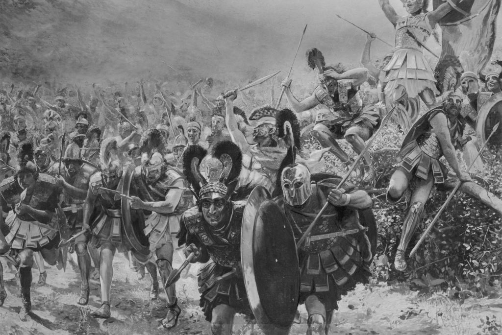 Athenian warriors defeat vastly superior numbers of Persians at the Battle of Marathon in 490 (Photo by Hulton Archive/Getty Images)