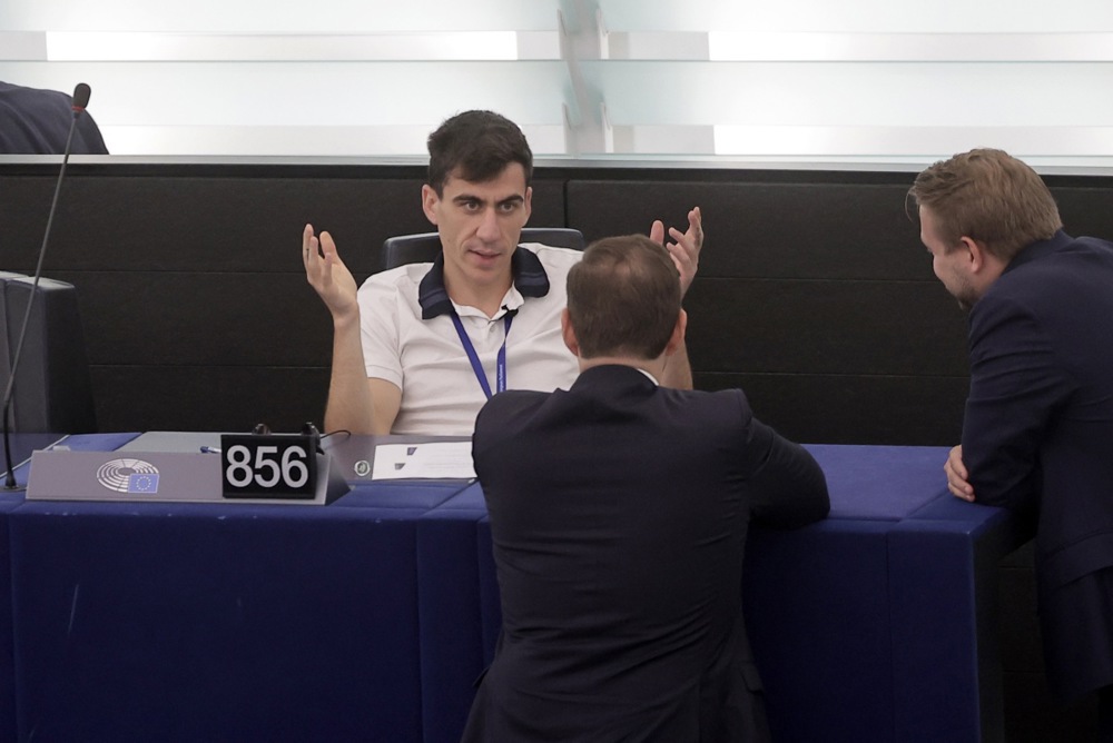 The Cyrpiot influencer turned MEP Fidias Panayiotou fought for "free speech" in the European Parliament on December 17 during a plenary debate on online misinformation and disinformation. EPA-EFE/CHRISTOPHE PETIT TESSON