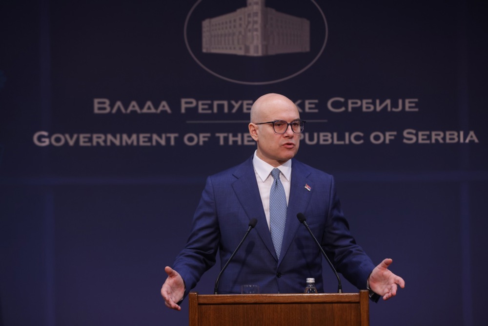 Serbian Prime Minister Miloš Vučević speaks during a press conference in Belgrade, Serbia, 28 January 2025. EPA-EFE/ANDREJ CUKIC
