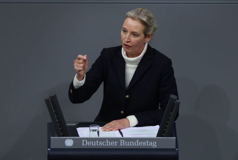 Alice Weidel, of the far-right Alternative for Germany (AfD), speaks at the Bundestag on January 29. (Sean Gallup/Getty Images)