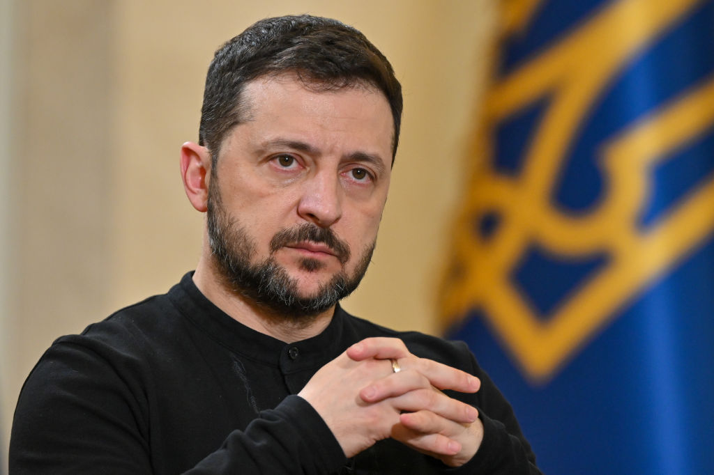 Ukraine's President Volodymyr Zelenskiy said on Sunday he was willing to give up his position if it meant peace in Ukraine, adding that he could exchange his departure for his country's entry into the NATO military alliance. (Photo by Mert Gokhankoc/ dia images via Getty Images)