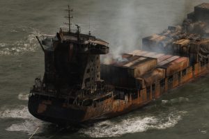 Smoke billows from the MV Solong cargo ship in the North Sea, off the Yorkshire coast. (Dan Kitwood/Getty Images)