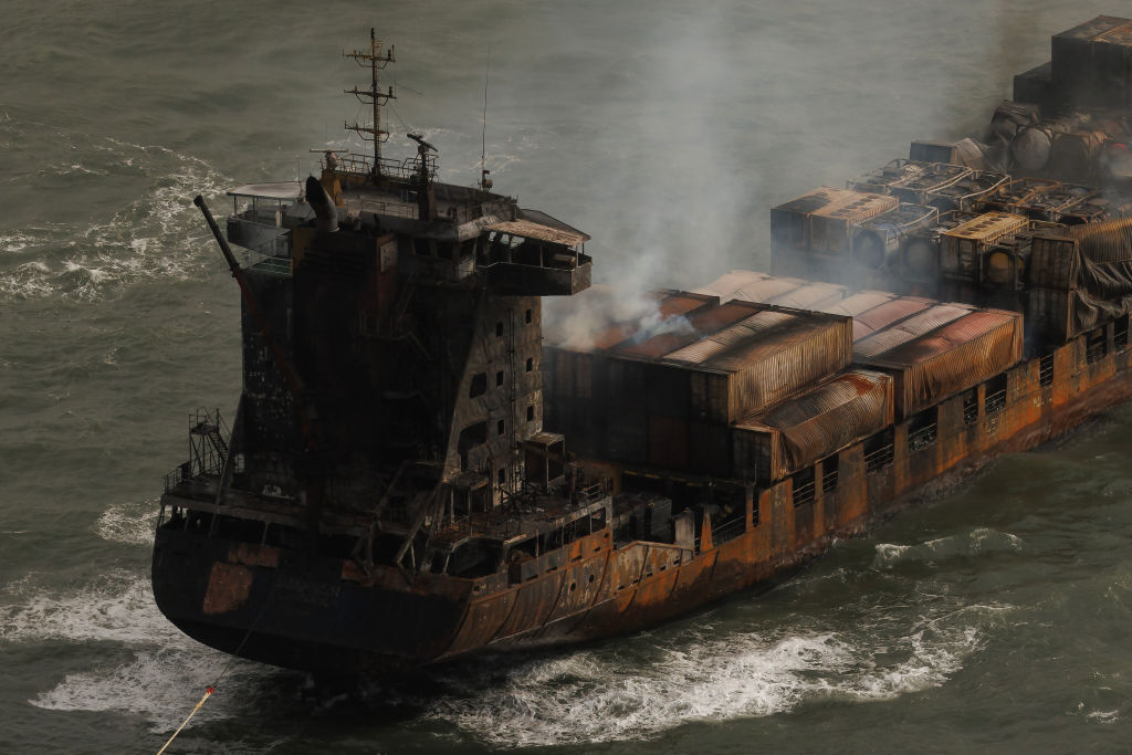 Smoke billows from the MV Solong cargo ship in the North Sea, off the Yorkshire coast. (Dan Kitwood/Getty Images)