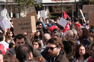 Protests broke out again over the arrest of the Mayor of Istanbul Ekrem Imamoglu. (Thierry Monasse/Getty Images)